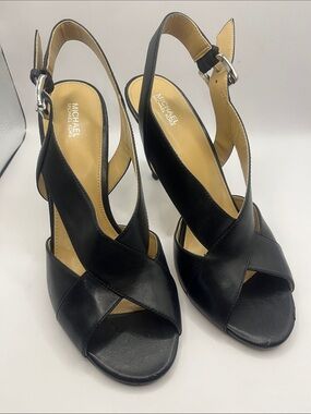 Michael Kors Black Leather Crisscross Slingback Heels